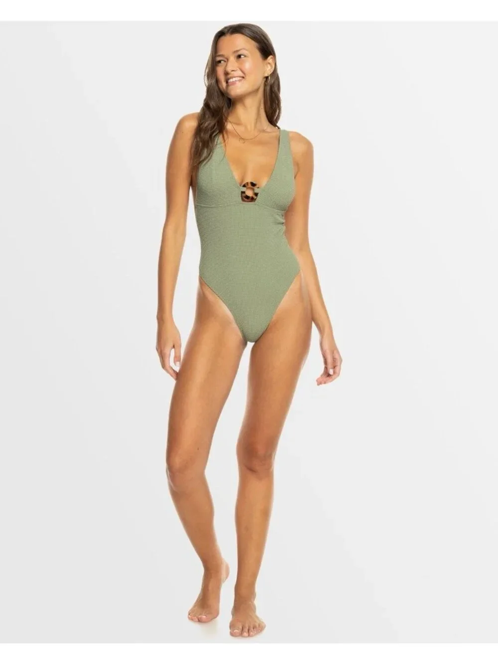 $106 ROXY Women’s Essaouira one Piece Swimsuit Beach Wear Oil Green Size S